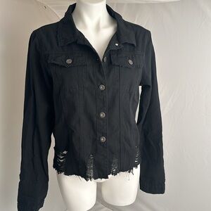 Bianco black distressed lightweight button front jacket